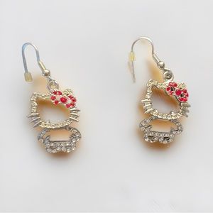 Hello Kitty Rhinestone Red Bow Earrings